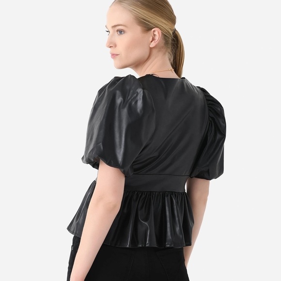 English Factory Black Faux Leather Peplum Top L - Picture 3 of 15